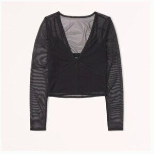 Abercrombie & Fitch Long Sleeve V-Neck Mesh Top